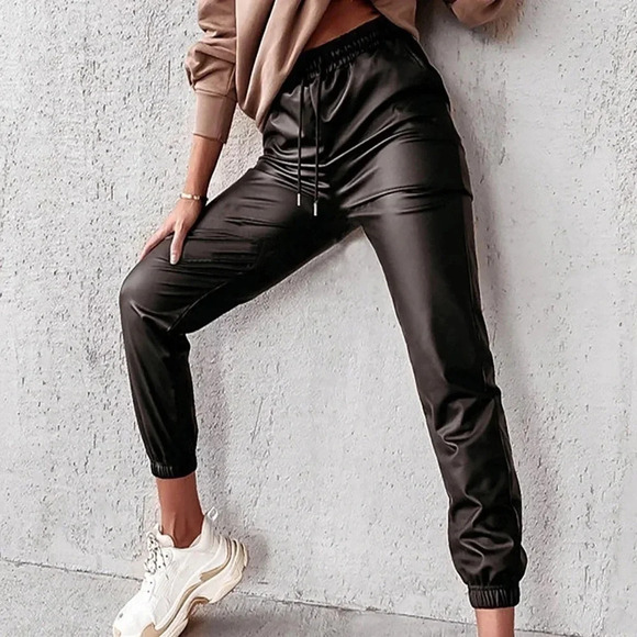 Source Unknown - Faux Leather Front Drawstring Jogger - Picture 2 of 7